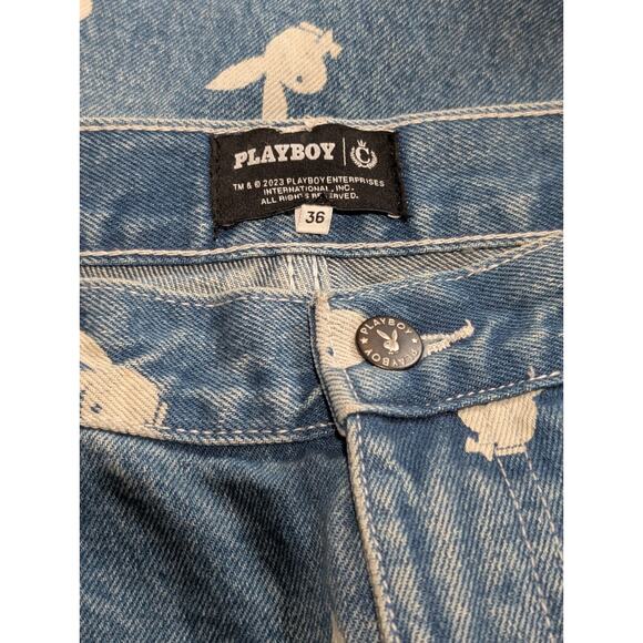 Playboy Jeans Womens Blue Denim Straight Leg Logo Spell Out Embroidery 36X31 - Picture 3 of 8